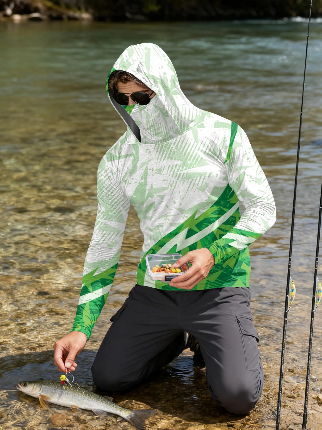Mens Fishing Shirt Hooded UPF  - огляд і ціна Fishing Mask Sun Protection