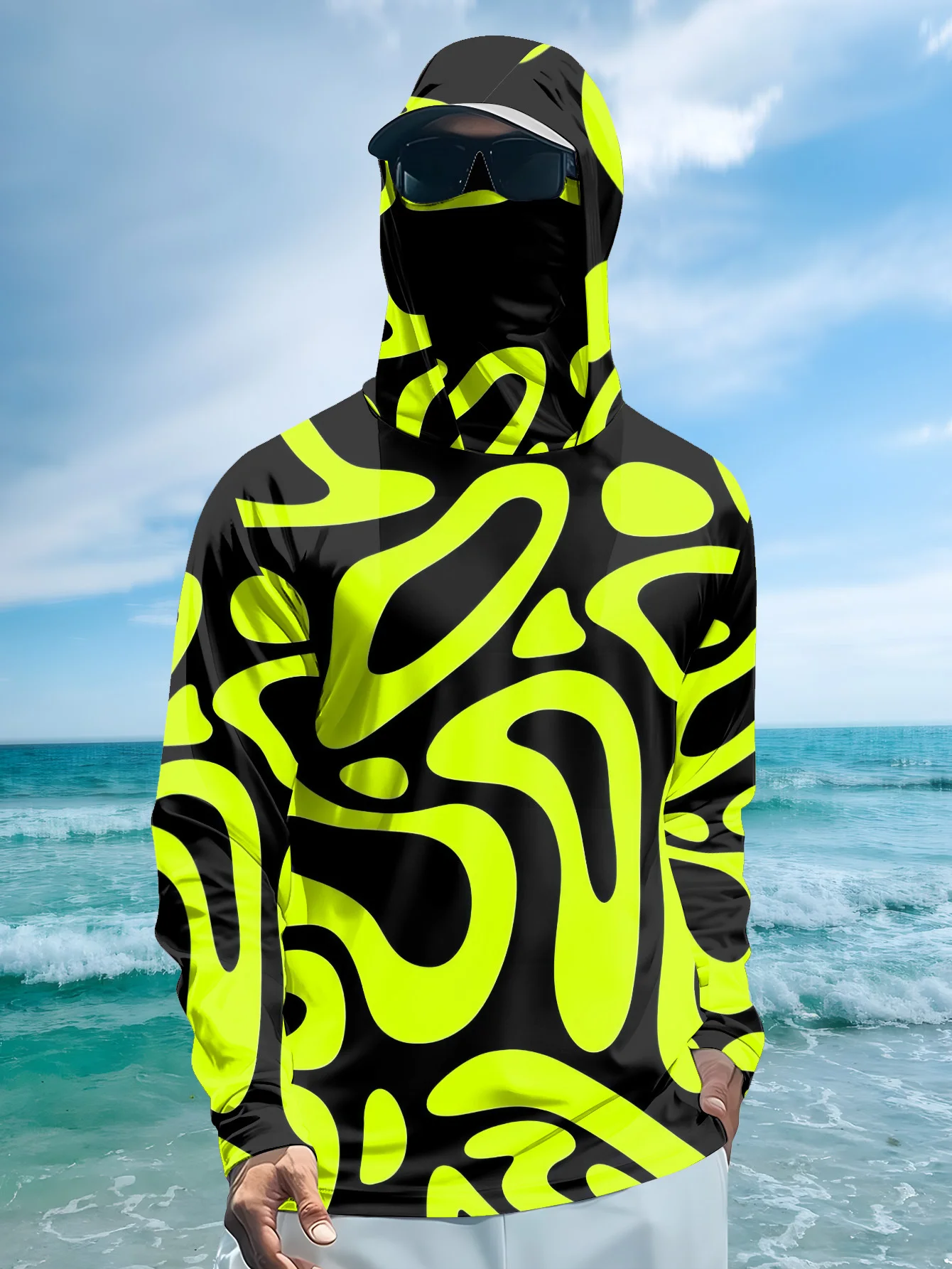 Men's Neon Green Abstract Prin - огляд і ціна Fishing Mask Sun Protection