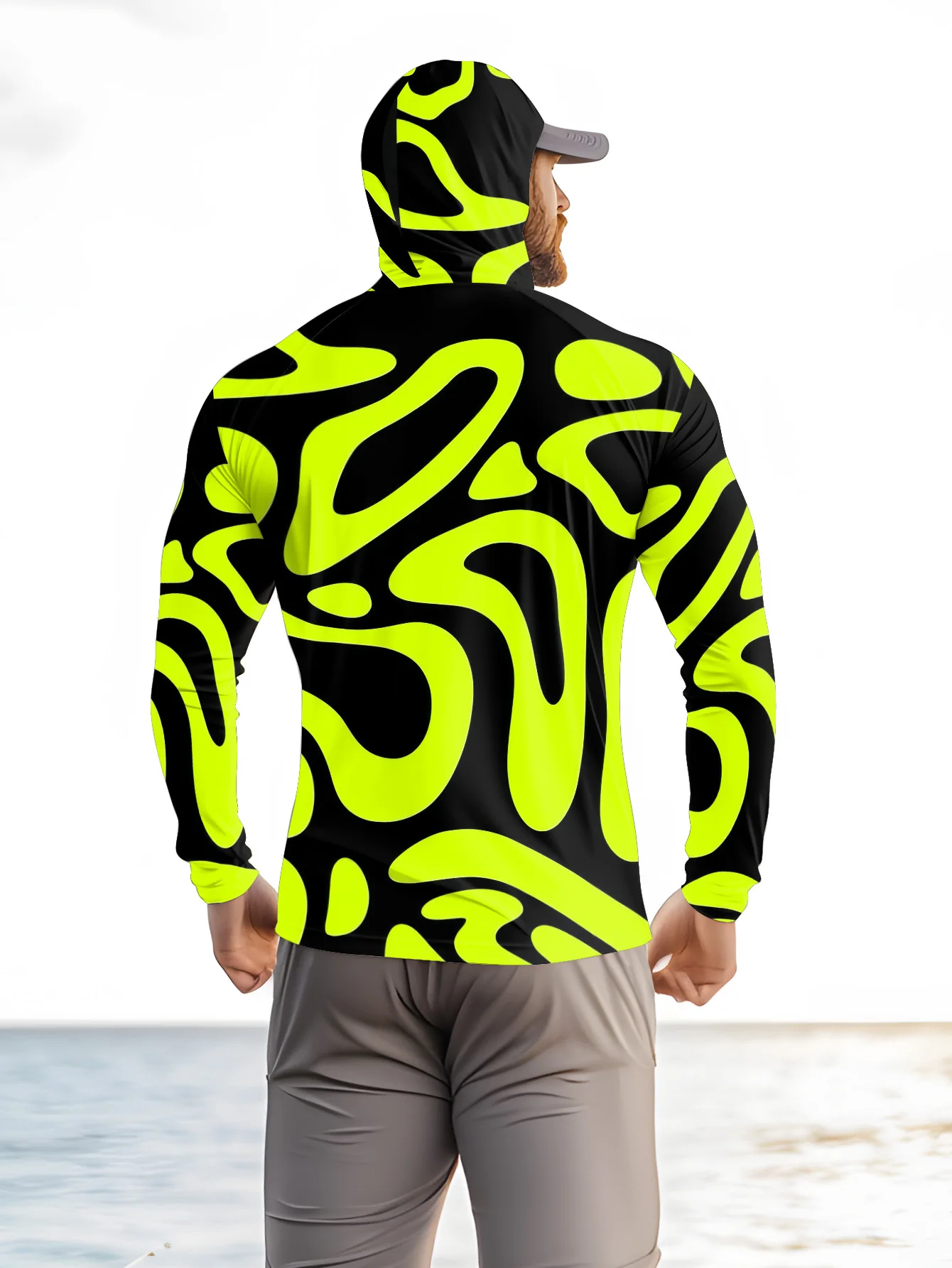 Men's Neon Green Abstract Prin - огляд і ціна Fishing Mask Sun Protection